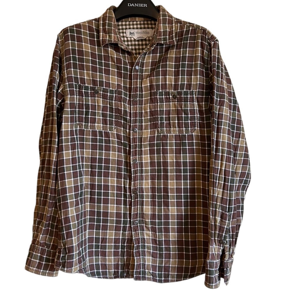 WindRiver Brown Green Plaid Flannel Shirt 100% Cotton Men’s Large‎ Modern Fit